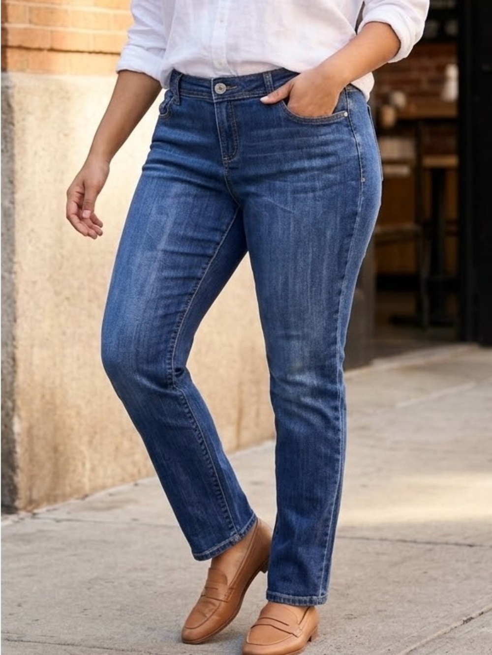 INC International Concepts Curvy Fit Straight Leg Jeans Blue Size 10